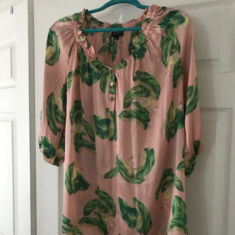 Pink and palms silky blouse